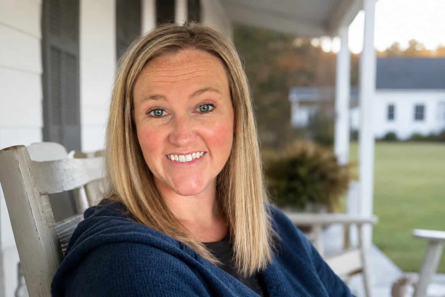 Morgan Middleton, Certified AI Integrator, smiling on a sunlit front porch